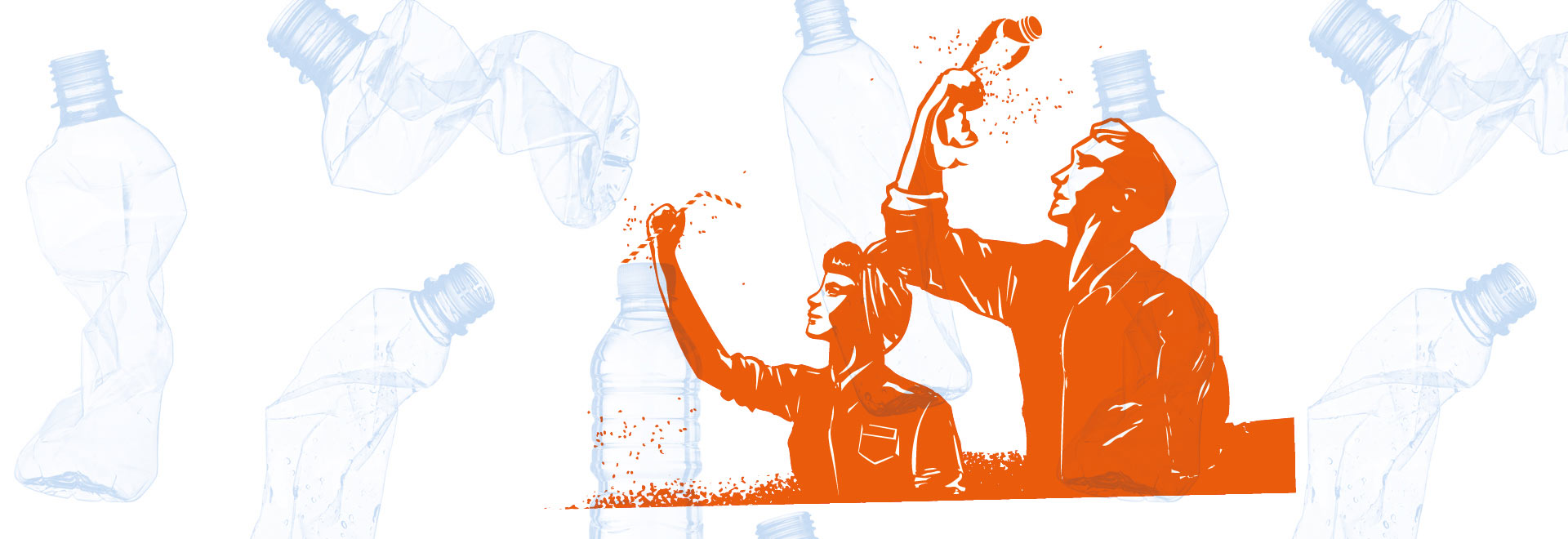 Silhouette of two people holding up plastic