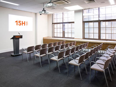15Hatfields conference room with a podium and theatre-style seating