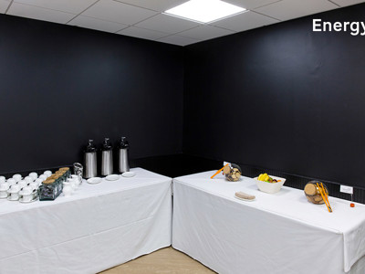 Energy room with refreshment tables