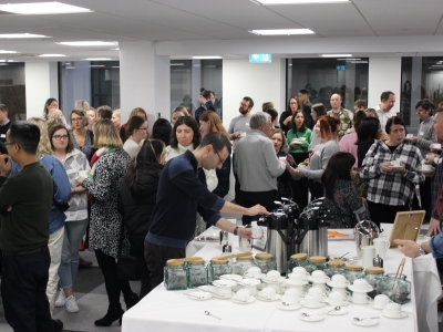 Delegates network and enjoy refreshments in the Ozone room during their staff training day
