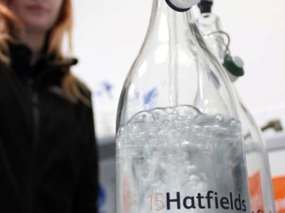 15Hatfields' refillable water bottles made from recycled glass